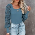 thumbnail image 5 of AXXD Blue Basic Summer Tops for Women 2024 Lace Trendy Round-Neck Long Sleeve Casual T-shirt Top Solid Blouse, 5 of 9