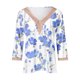 thumbnail image 4 of ICHUANYI Liquidación Moda Mujer Verano V-Cuello Manga 3/4 Encaje Estampado Casual Camiseta Blusa ICHUANYI WER202308253239, 4 of 5