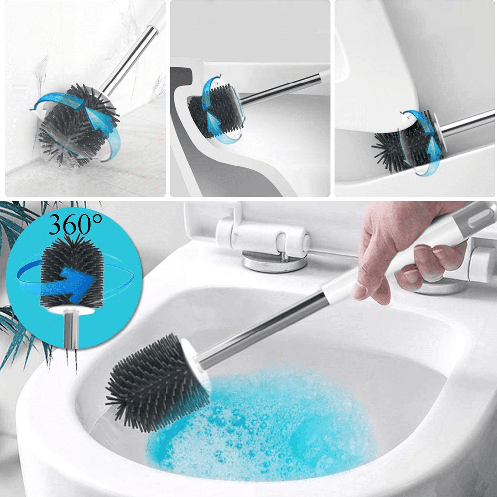 TPR Bristle Toilet Brush with Anti-Rust Handle and Ventilated Holder