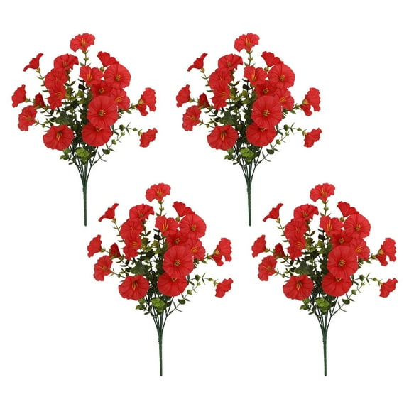 4 Bundles Artificial Flowers Morning Glory,Outdoor UV Resistant Fake Flower No Fade Faux Plastic Plants for Home Wedding Garden Porch Christmas Decor