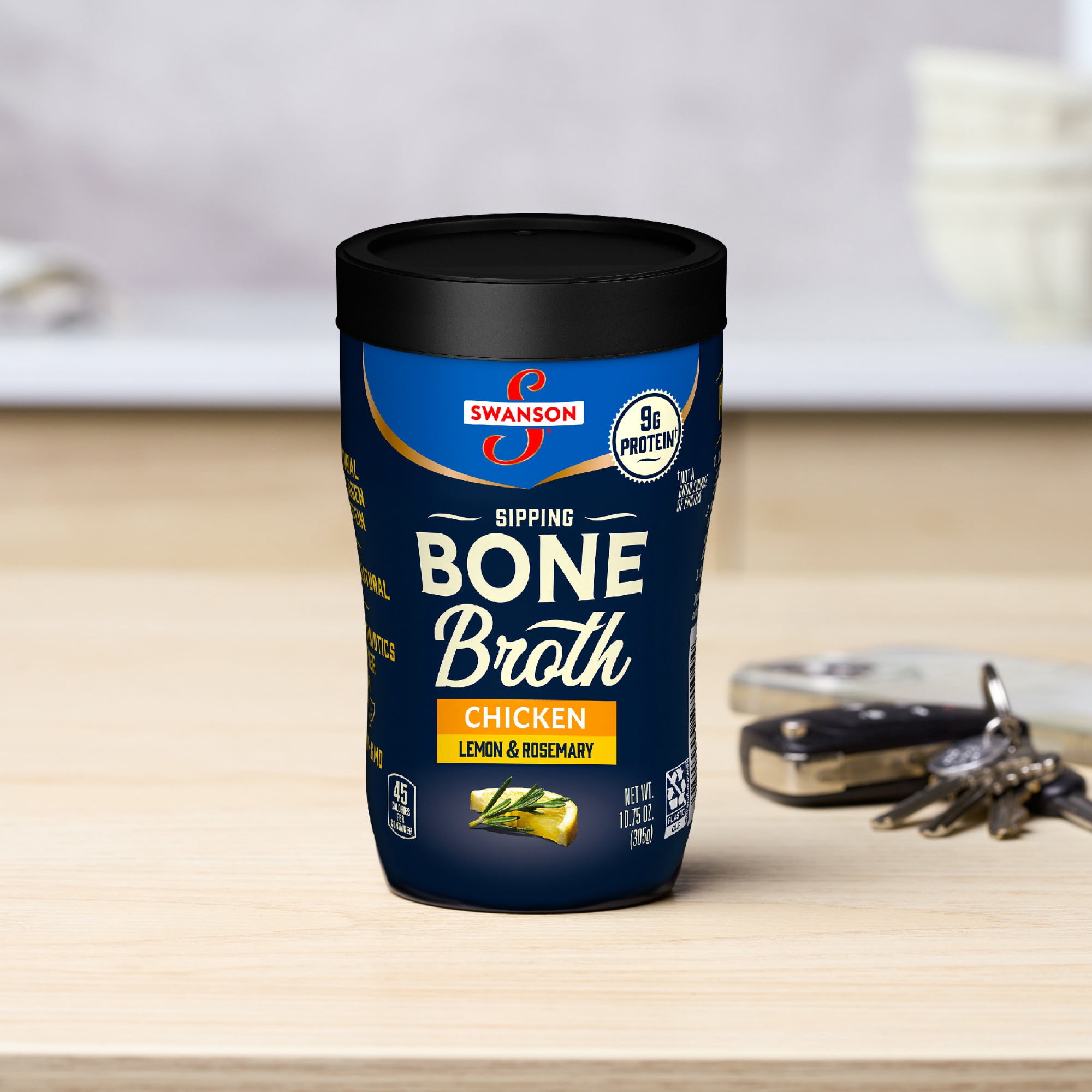 Swanson Sipping Bone Broth, Chicken Bone Broth with Lemon & Rosemary, 10.75 Ounce Sipping Cup