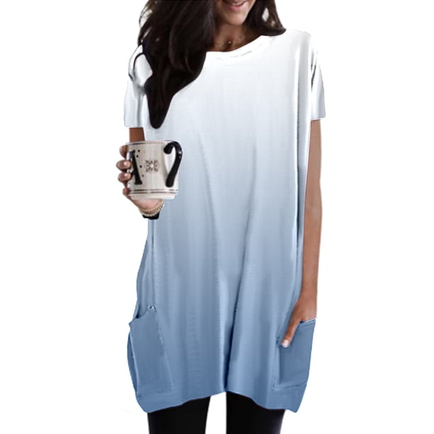 MKLEKYY Camisetas Camiseta Informal Holgada De Verano Para Mujer, Cuello Redondo, Manga Corta, Túnica Con Bolsillos, 1099 Talla L