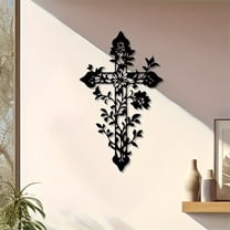 HELLOYOUNG Vintage Jesus Cross with Floral Branches Black Christian Home Decor Suitable for Living Room Bedroom Church - Inspirational Wall Art Gift for Believers, Faith Decoration Vintage Design