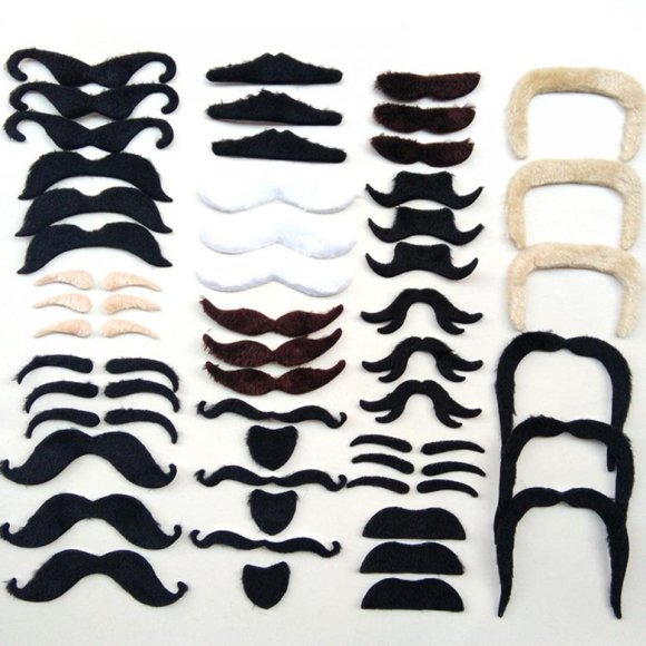 Greyghost 48pcs/set Novelty Fake Mustaches, Self Adhesive Mustaches Stickers, for Christmas Masquerade Costume Masquerade Party Performance Fiesta Supplies