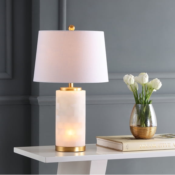 JONATHAN Y Eliza 25.5" Alabaster LED Table Lamp, White/Gold Leaf, JYL6203A