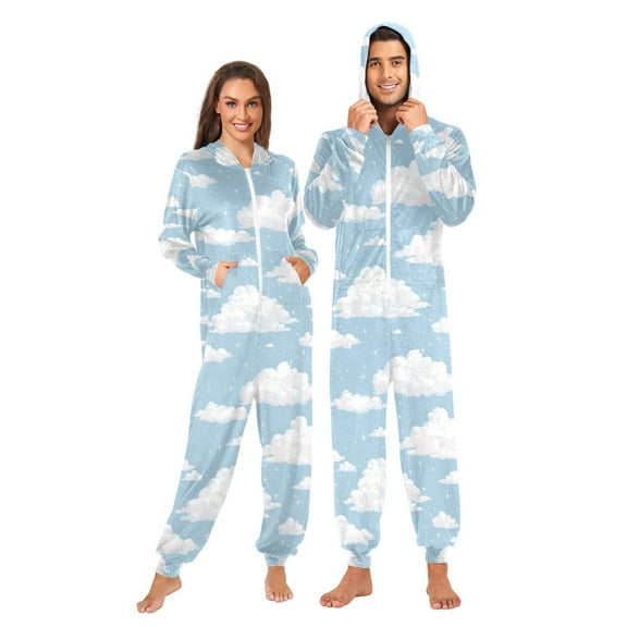 Adult Christmas Onesie Clouds Floating in The Sky Adult Zipper One-Piece Pajamas Unisex Pajamas with Pockets