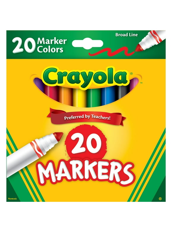 Crayola Broad Line Washable Markers, 20 Ct, School Supplies, Teacher Supplies, Classic Colors, Child