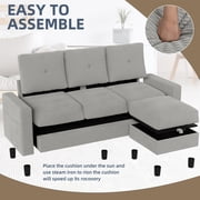 Walsunny 76.4 Convertible Sectional Sofa, L Shaped Sectional Sofa with Side Pocket, 3 Seat Sofa Couch with Storage Ottoman for Small Living Room, Apartment, Bedroom, Light Gray