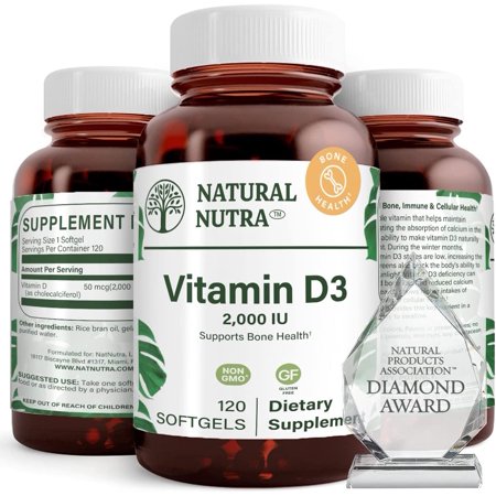 Natural Nutra Vitamin D3 Supplement  2000 IU  Support the Bone Health - 120 Softgels