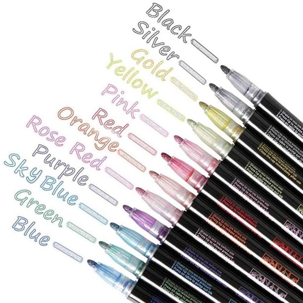 Lápiz resaltador de color de pluma de doble línea de 12 colores para tarjeta de felicitación Tmvgtek Para estrenar