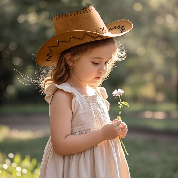 Conairie Kids Western Cowboy Hat with Strap Wide Brim Outdoor Performance Summer Sun Protection Beach Party Cap Khaki