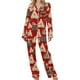 thumbnail image 1 of Puntoco Pijamas para mujer Conjunto de pijama con camisa de cuello en V y manga larga con estampado navideño para otoño e invierno para mujer, 1 of 5