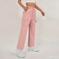 thumbnail image 5 of Women's Solid Color Cargo Pants, High Waisted Stretchy Wide Leg Trousers with Multiple Pockets, Casual Comfort Fit Streetwear for Outdoor Activities Pink, 5 of 9