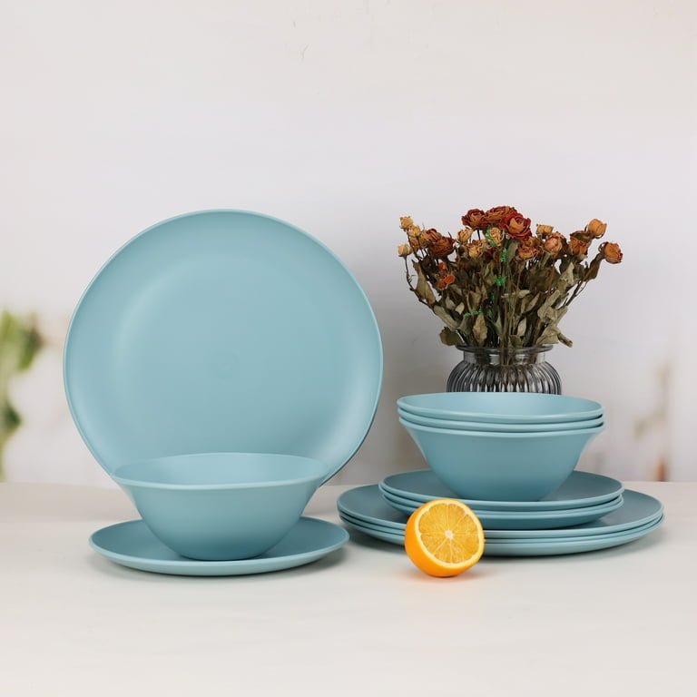 Mainstays Blue 12-Piece Recycled Plastic Dinnerware Set, Durable