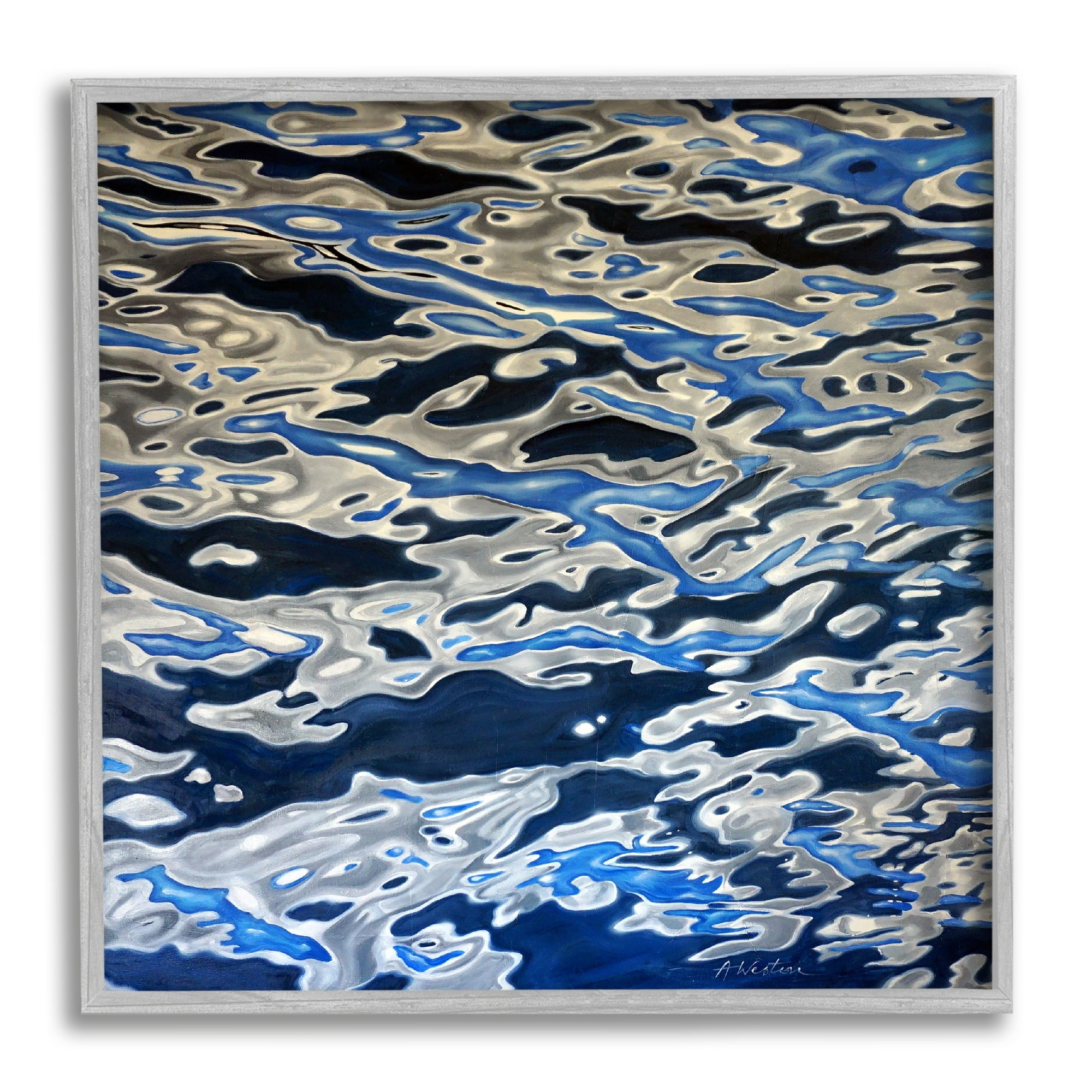 Stupell Industries Abstract Water Waves Ripples Modern Deep Sea Graphic Art Gray Framed Art Print Wall Art, Design by Alan Weston