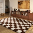 thumbnail image 4 of Janvonne Fluffy Checkered Area Rugs for Bedroom,5x7ft Soft Non Skid Easy-care Shaggy Carpets for Living Room, Dorms,Children's Room,Home Decor Aesthetics,Cream white and coffee brown, 4 of 8