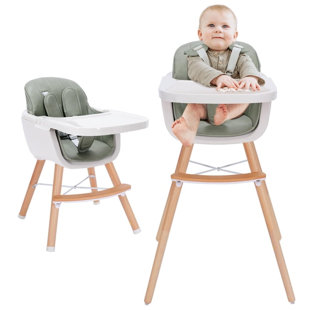 Trona Mallify 3 en 1 convertible de madera con bandeja verde