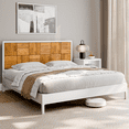 thumbnail image 3 of Madia 48" King Platform Bed Frames with Headboard, Modern Fluted Design, Solid Acacia Wood, Ivory White & Teak Brown, 3 of 10