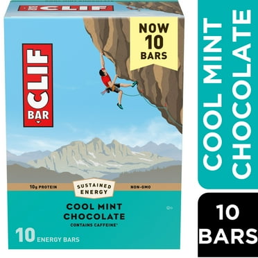 CLIF BAR Cool Mint Chocolate with Caffeine Energy Bars, Plant Based Protein Bars, 10ct