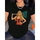 thumbnail image 1 of Women's Fashion Guitar Girl Print T-Shirt, Casual Crew Neck Short Sleeve Top, Polyester 95% Spandex 5% Knit Fabric, Medium Stretch, All Season Comfort Fit, 1 of 6