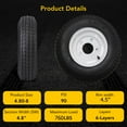 thumbnail image 5 of Heavy-Duty 2-Pack 4.80-8 Trailer Tires & Wheels - 8'' Rims, 5 Lug on 4.5'' Bolt Design, Load Range C, 6PR - For Utility, Boat & Camper Trailers, 5 of 5