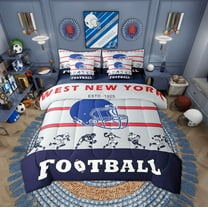 Erosebridal Football Bedding 7PCS Twin Size Comforter Sets Football Bed in a Bag Sports Themed 1Comforter, 1Flat Sheet, 1Fitted Sheet, 2Pillowcases,2 Throw Pillow Covers(West New York)