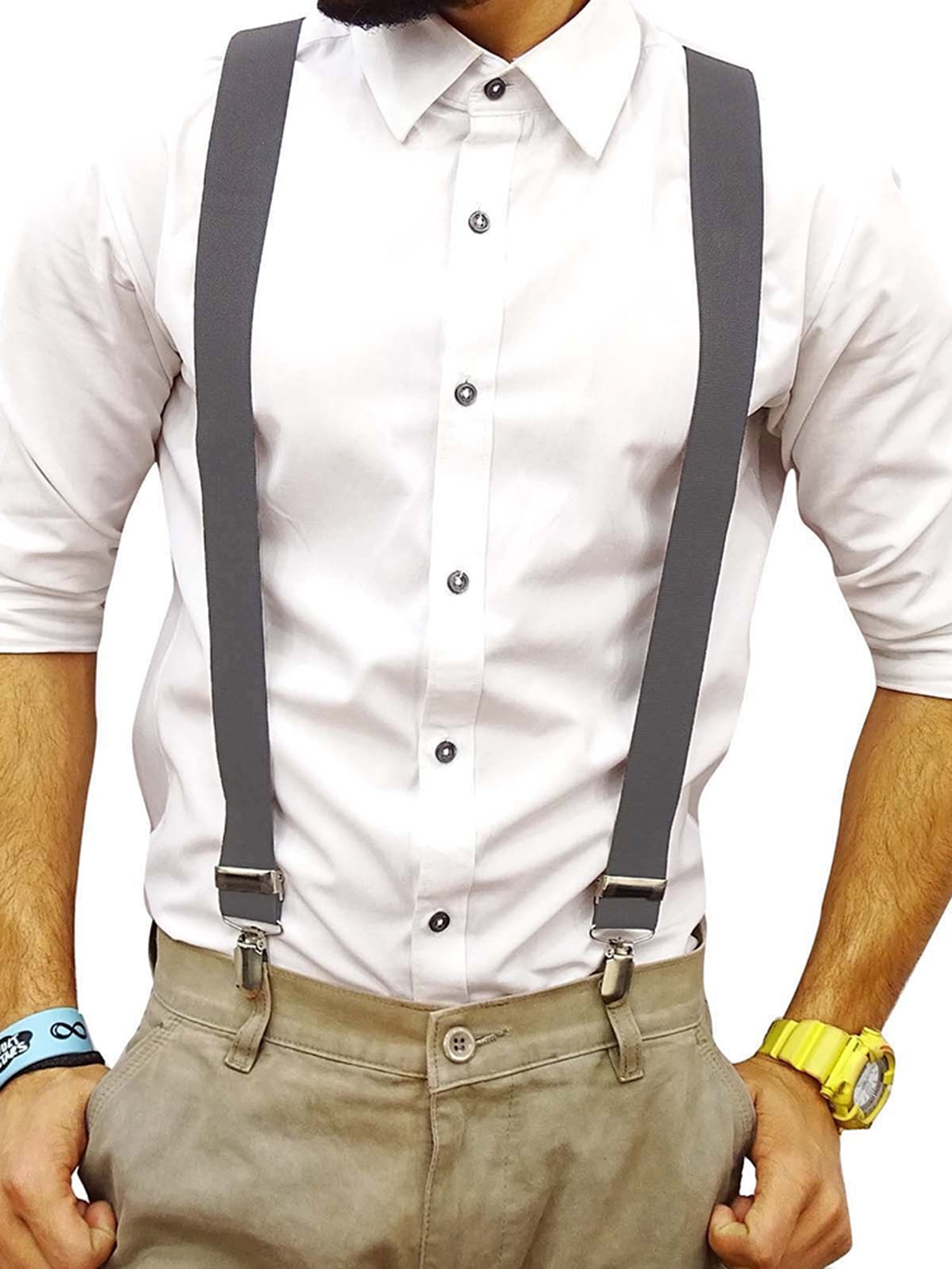 Men's XXL Extra Wide Heavy Duty X-Shape Braces Suspenders with 6 Clips Design 