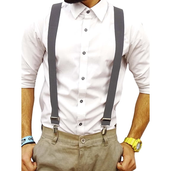 Jaison Men's Adjustable Polyester Elastic Suspenders, Gray, One Size