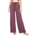 thumbnail image 1 of Womens & Plus Comfy Stretch Solid Drawstring Wide Leg Palazzo Lounge Pants (Eggplant, M), 1 of 4