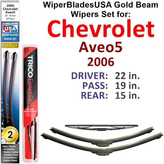 2006 Chevrolet Aveo5 Beam Wiper Blades Wipers WBUSA (Set of 3) w/Rear Wiper