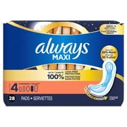 Always Maxi Pads without Wings, Size 4, Overnight Absorbency, 28 count