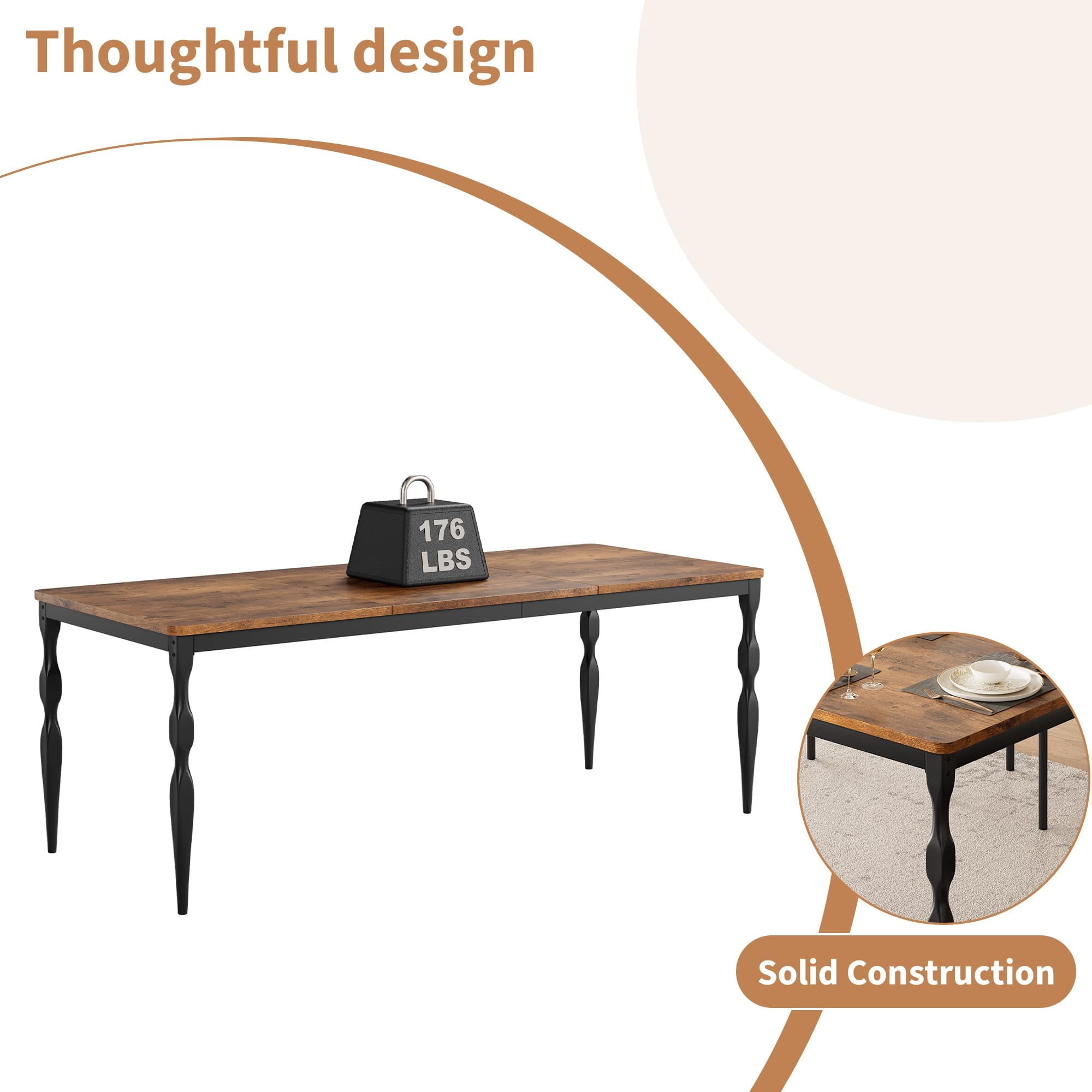 M optimized 71" Long Dining Table for 6, Farmhouse Rectangular Kitchen Table with Tabletop, Wooden Dining Room Table with Heavy Duty Legs