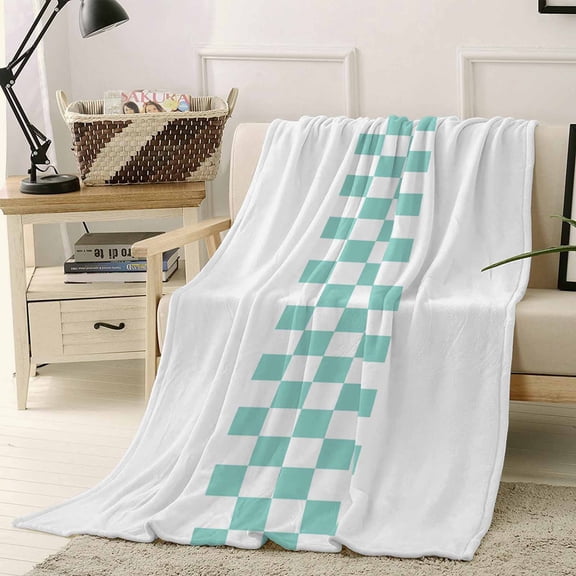 Throw Blanket Fleece Throw Blanket 30x40in, Farmhouse Buffalo Checker Soft Lightweight Bed Blankets Teal and White Fuzzy Couch Blankets for All Season