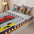thumbnail image 3 of Castle Fairy Cartoon Race Car Zipper Full Size Comforter Sets with Fitted Sheet and 2 Pillowcases for Boys,Checkered Flag Art Zipper Bedding Set for Bedroom,Red Blue,4pcs,Grey Reversible, 3 of 6
