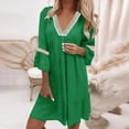 thumbnail image 2 of Casual Dresses for Women Summer Cute Bell Half Sleeve Baby Doll Dress Hollowed Lace Patchwork V Neck Loose Dress, 2 of 5