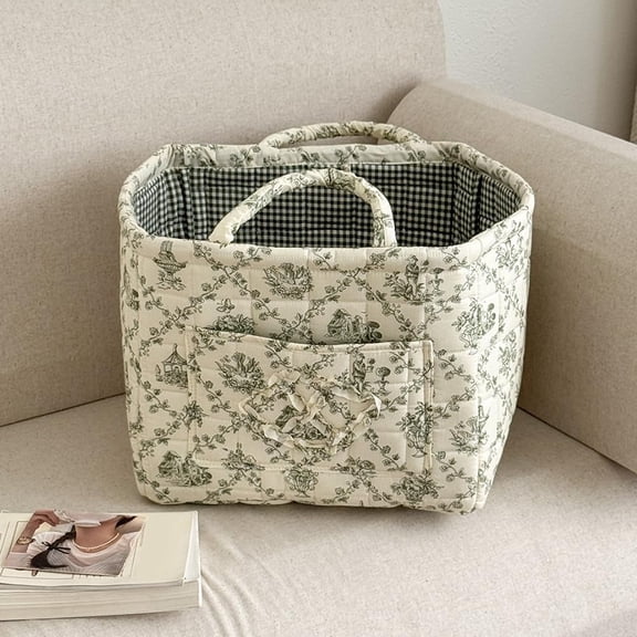 Quilted Laundry Basket Floral Fabric Storage Basket Boho Quilted Foldable Storage Basket Large Laundry Baskets for Clothes and Dolls