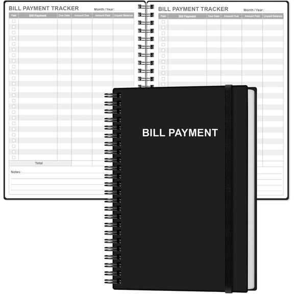 Bill Payment  Notebook - Monthly Bill Organizer & Planner for Personal Budgeting Financial, Payments Checklist Organizer, 5.8" .5", Black