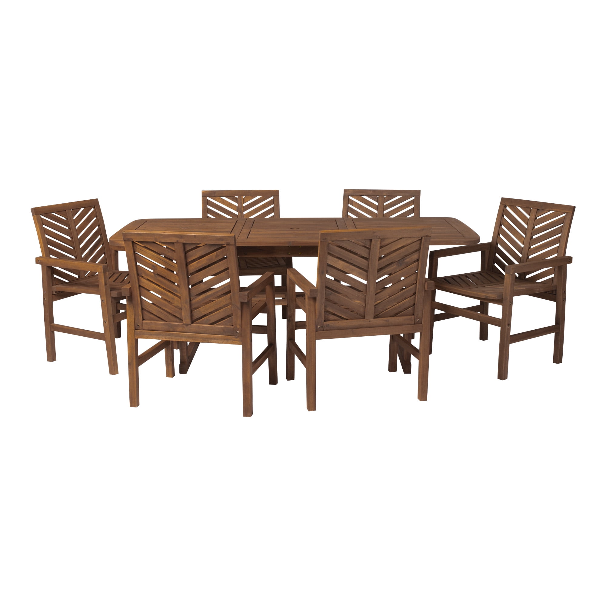 Walker Edison Dark Brown Chevron 7-Piece Wood Outdoor Patio Dining Set