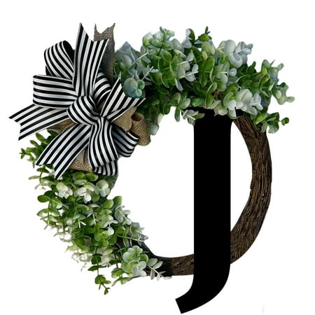 Promotion Sale! Home Brand Unique Last Name Year Round Front Door Wreath with Bow Welcome Sign Garland Creative 26 Letter Farmhouse Wreath for Front Door Spring All Seasons Outside Hanger Decor Gift