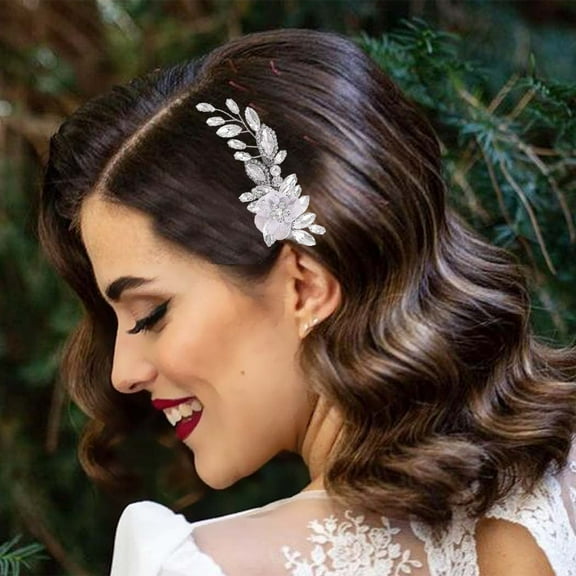 Flower Bride Wedding Hair Clip Rhinestone Hair Piece Lace Flower Hair Comb Crystal Bridal Headpiece Side Hair Accessories for Women and Girls