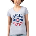thumbnail image 4 of Women's G-III 4Her by Carl Banks Heather Gray Chicago Cubs Super-Slim Fit Lightweight City Graphic V-Neck T-Shirt, 4 of 5
