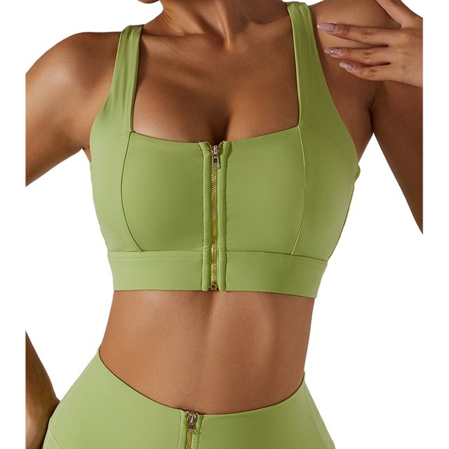Sujetador deportivo para ejercicio, correr, correr, a prueba de golpes, Push Up, cremallera frontal, apertura, sujetador de entrenamiento para mujer