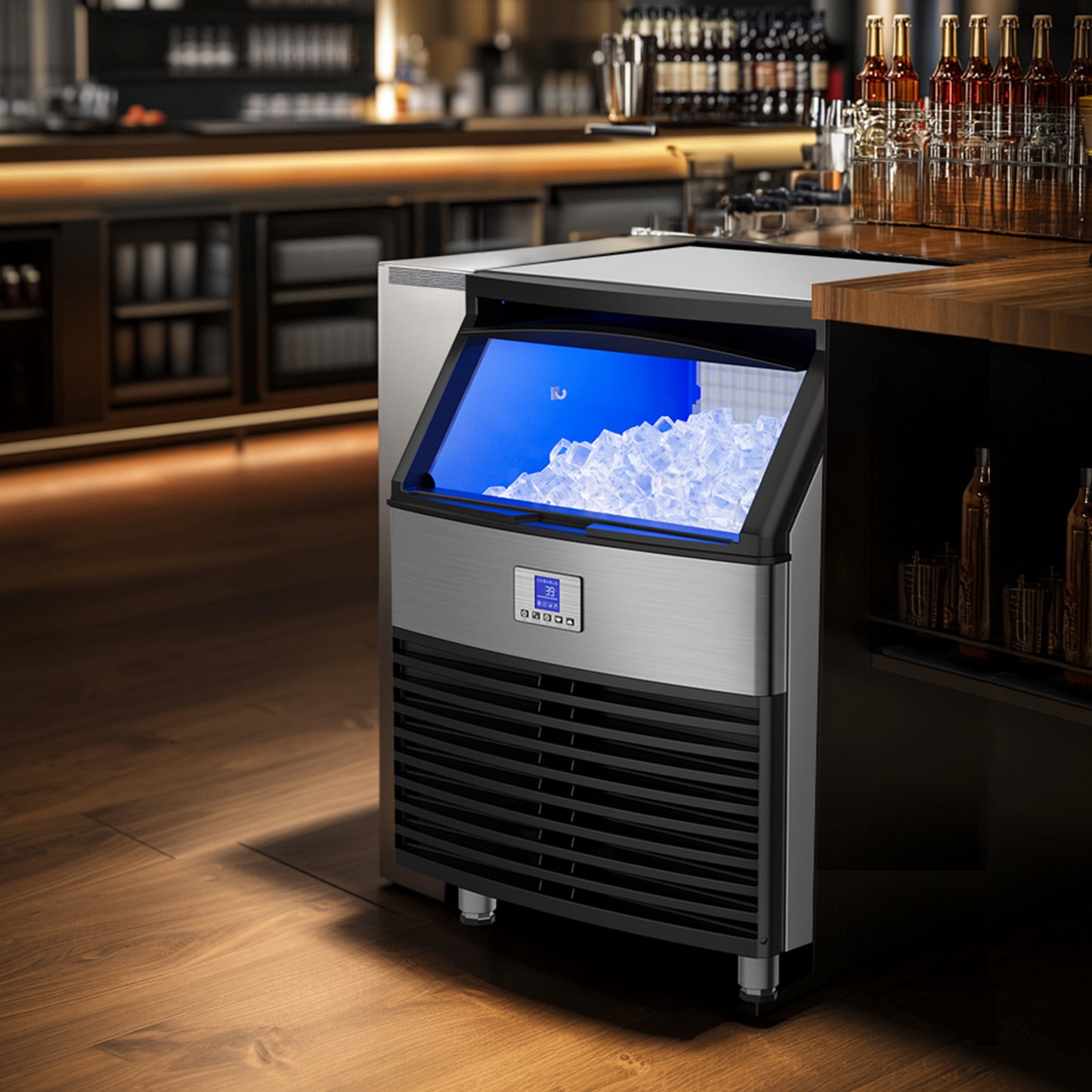 Ecojoy Commercial Ice Maker, 450 lb. /24H Commercial Freestanding Ice Maker in Silver, Stainless Steel, with 120 lb. Storage Capacity