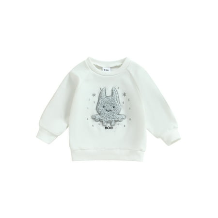 

Baby Girls Halloween White Long Sleeve Ghost Embroidery Pullover