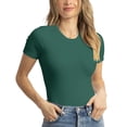 thumbnail image 2 of Liher Summer T-Shirt for Women Crewneck Short Sleeve Tee Shirts Plain Solid Color Slim Fit Top Dark Green M, 2 of 5