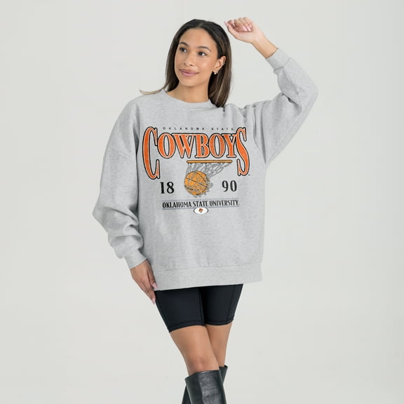 Women's Gameday Couture Gray Oklahoma State Cowboys Basketball Premium Fleece Drop Pullover Sweatshirt