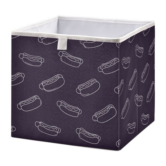 Fabric Open Basket Bins Foldable Storage Basket 2 Size Avliable Seamless Pattern Of Hot Dogs