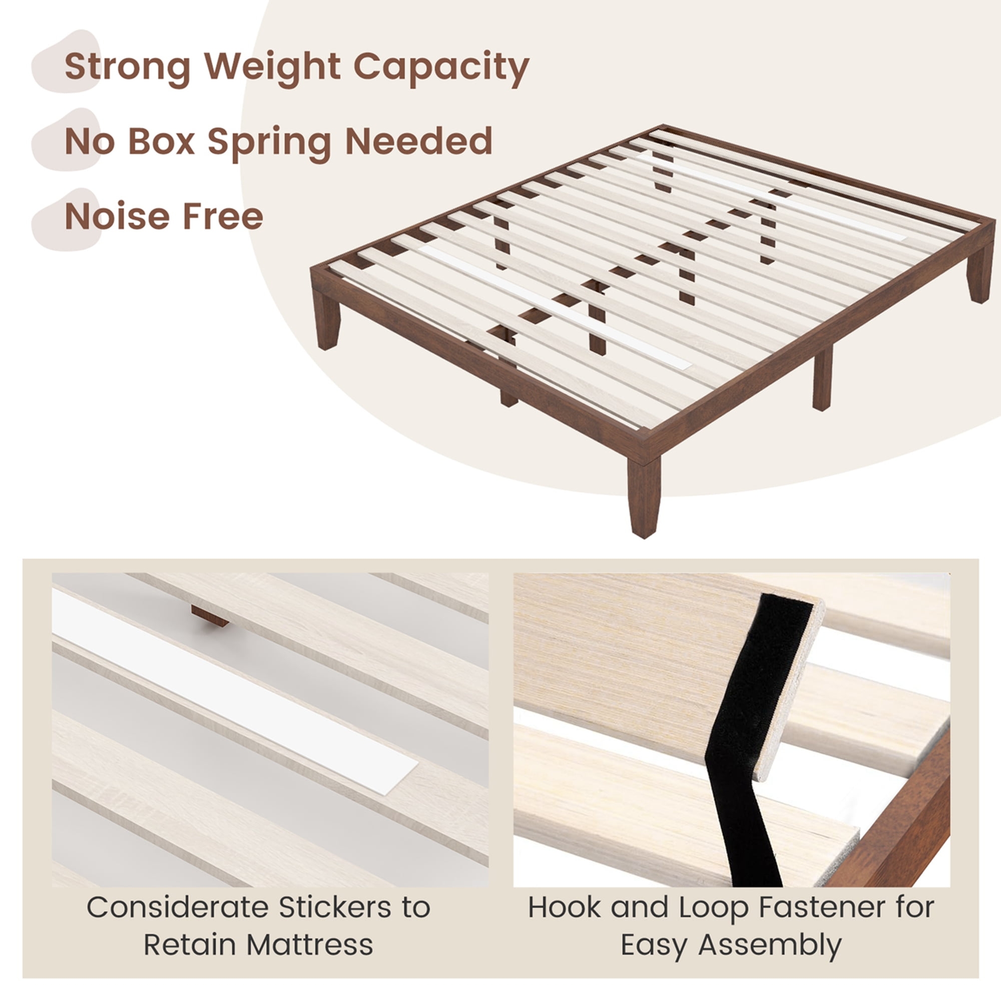 Costway King Modern Rubber Wood Plywood Standard Bed, Brown Cherry