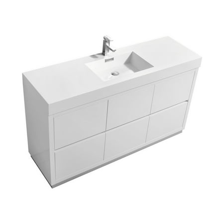 Kubebath Bliss 60 Single Sink High Gloss White Free Standing Bathroom Vanity