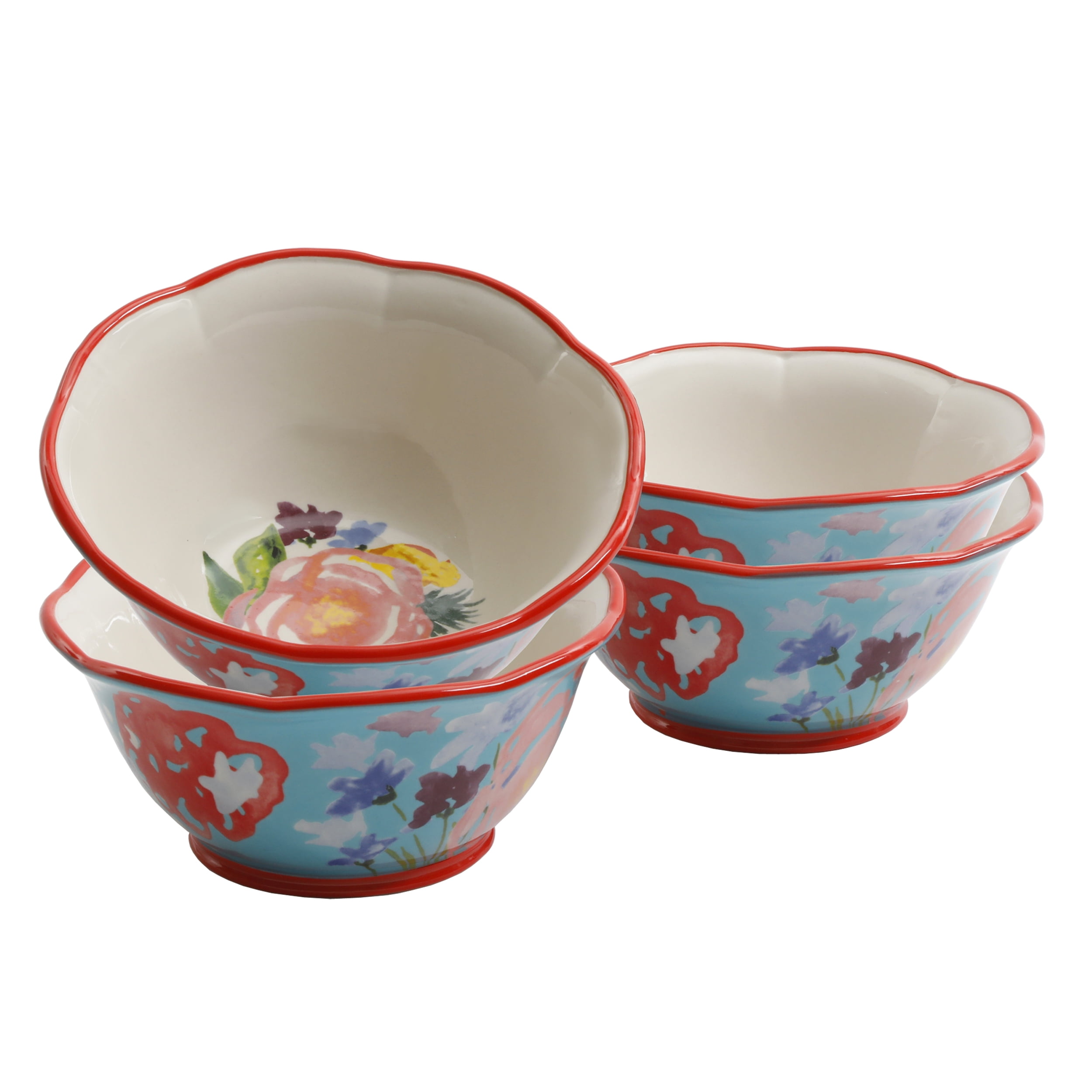 The Pioneer Woman Celia 4-Piece Bowl Set, Teal